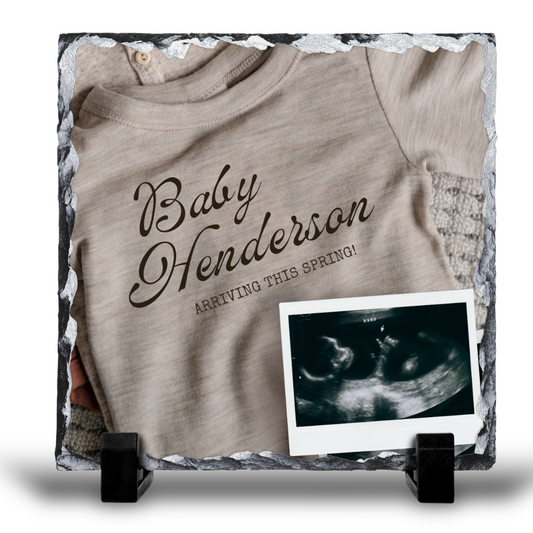 NEW BABY PERSONALISED 20X20CM PHOTO SLATE GLOSS FINISH