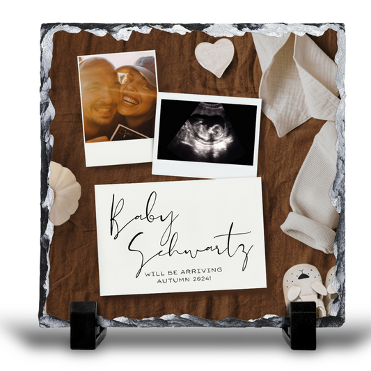 NEW BABY PERSONALISED 20X20CM PHOTO SLATE GLOSS FINISH