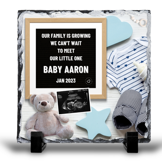 NEW BABY PERSONALISED 20X20CM PHOTO SLATE GLOSS FINISH