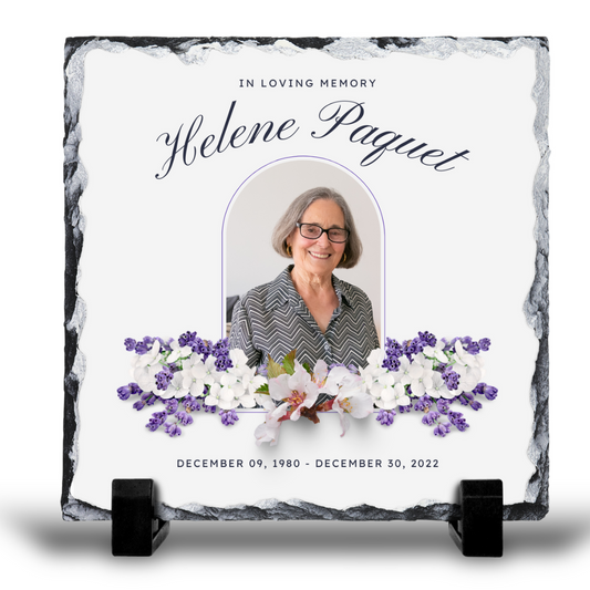 IN LOVING MEMORY PERSONALISED 20X20CM PHOTO SLATE GLOSS FINISH