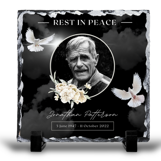 IN LOVING MEMORY PERSONALISED 20X20CM PHOTO SLATE GLOSS FINISH