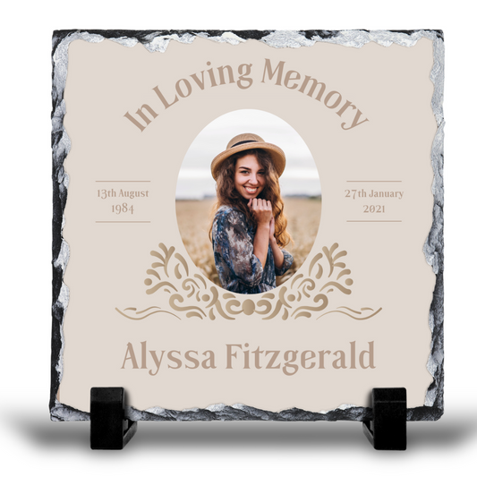 IN LOVING MEMORY PERSONALISED 20X20CM PHOTO SLATE GLOSS FINISH